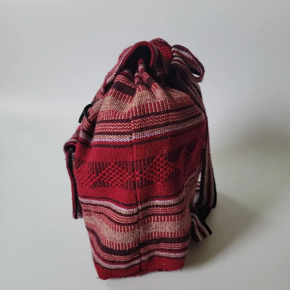 Pinzon Hippie Gear Backpack Burgundy Stripe Woven Textile Mexican Bag Bohemian